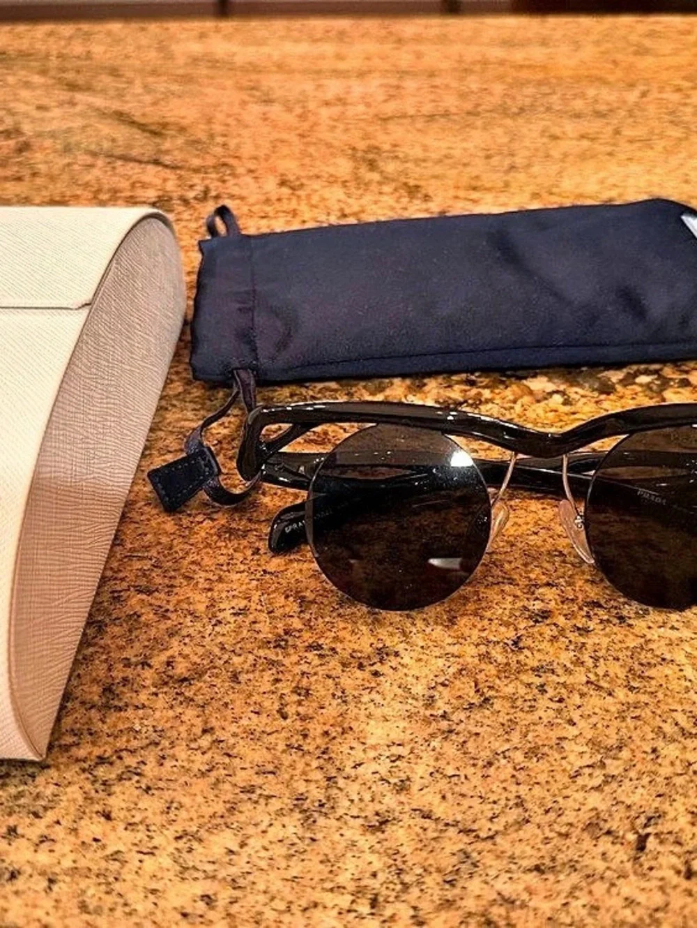 Prada SPR 16Q Cinema Round Sunglasses Black & Brown Like New